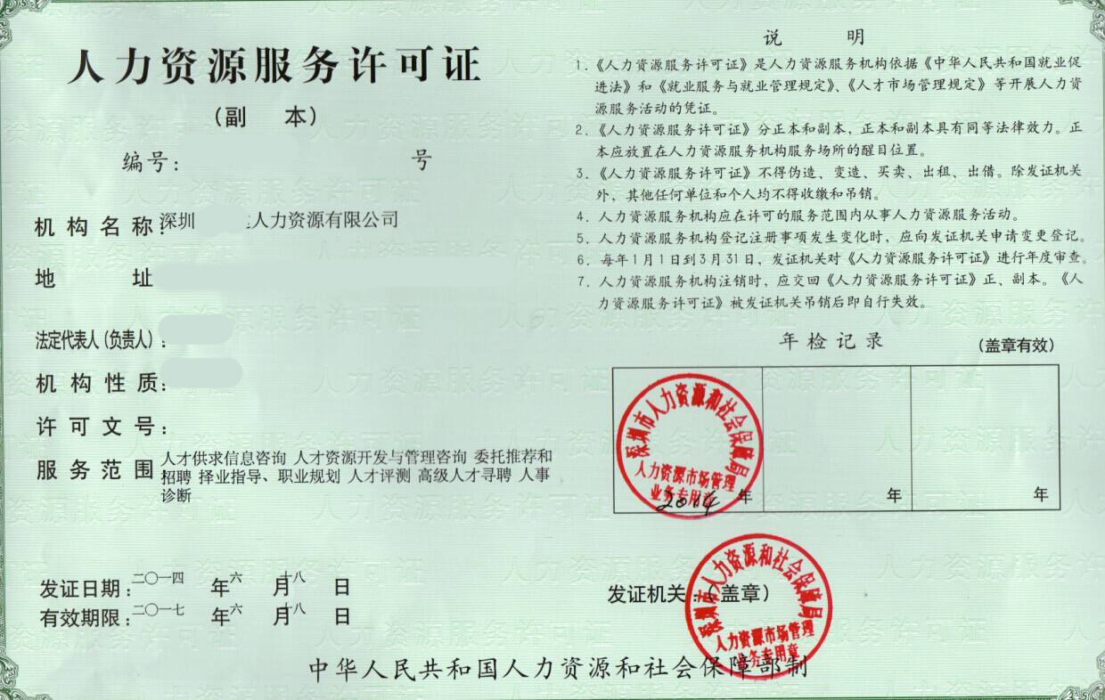 人力资源服务许可证